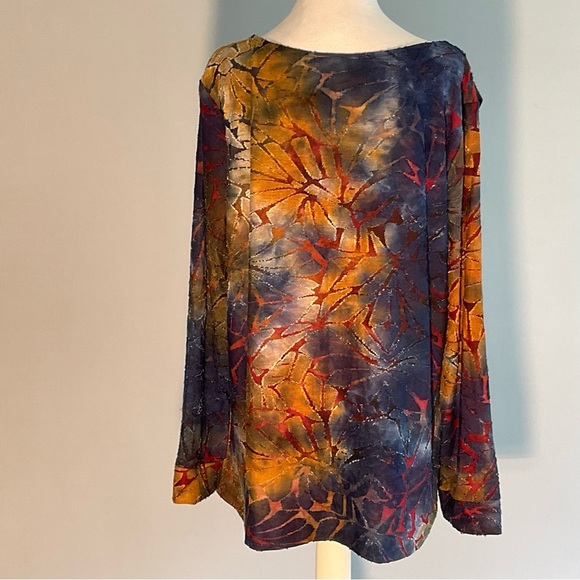Attitudes by Renee XL Vibrant Fall Colors Scoop Neck Burnout Long Sleeves Blouse - Picture 10 of 16